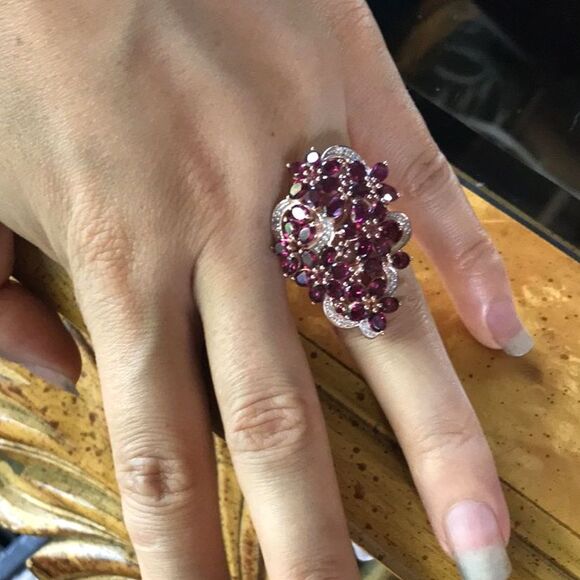 Natural Rhodolite Garnet Sterling Silver Cocktail Ring Size 7 - Picture 3 of 8